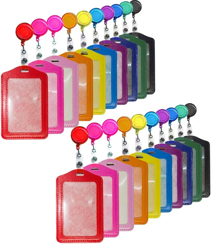 Creatiee 20Pcs PU Leather Business ID Credit Card Badge Holder with Retractable Badge Holder Reel... | Amazon (US)