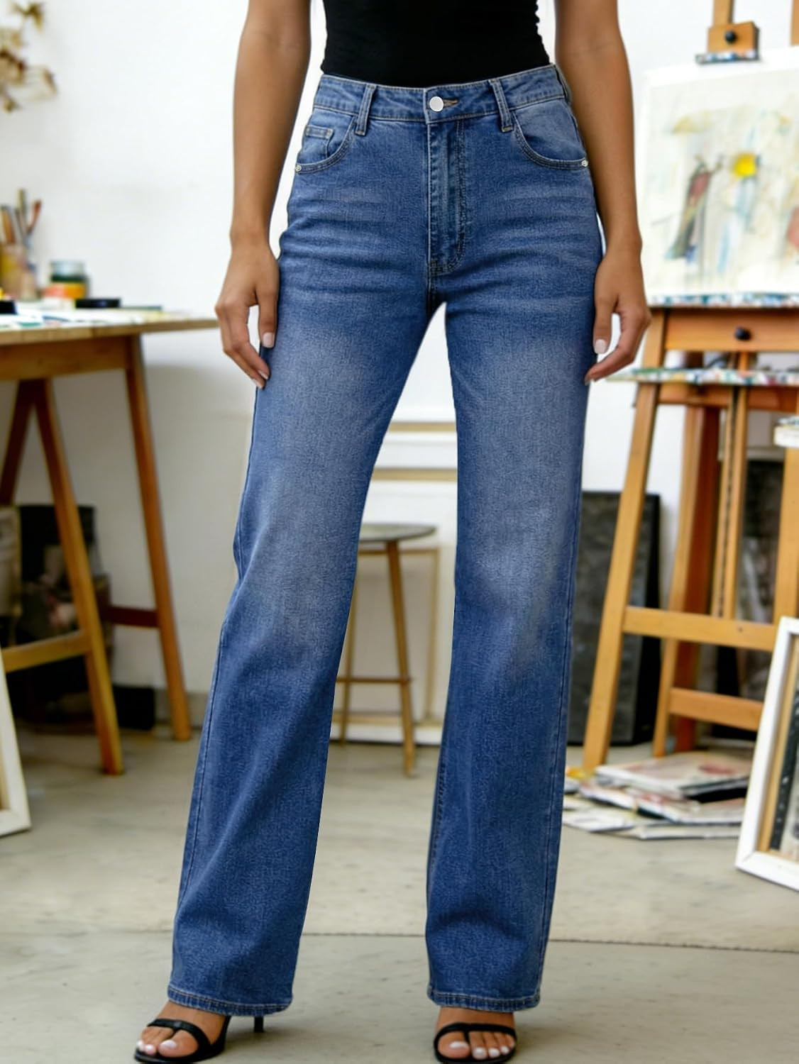 Women's Relaxed Wide Leg Jeans Elastic Waist Lightweight Denim Pants for Casual & Daily Wear | Amazon (US)