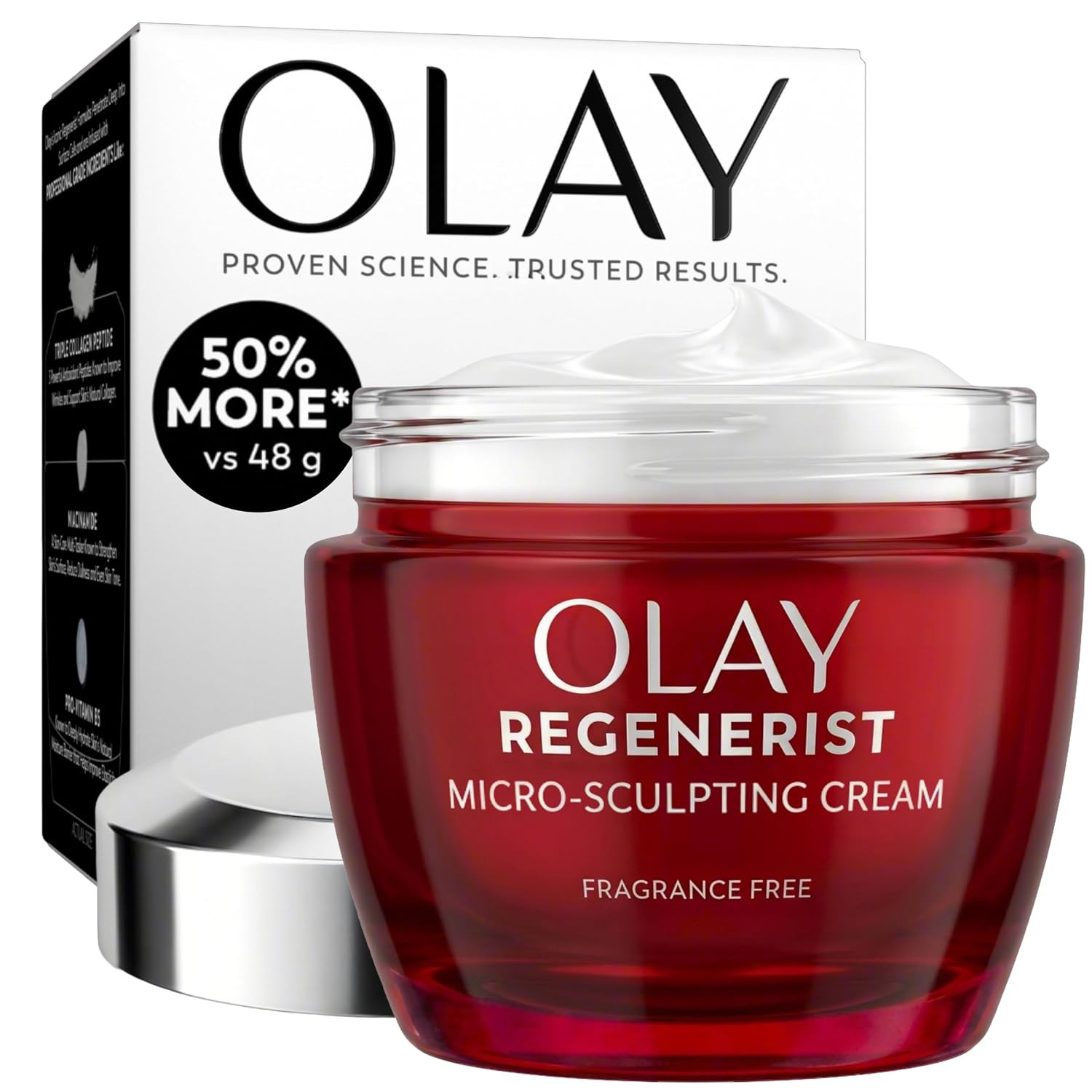 Olay Face Moisturizer, Regenerist Micro-Sculpting Cream for Women, Fragrance-Free - Anti-Aging, Anti-Wrinkle, Firming Skin Care - Triple Collagen Cream, Peptide, Hyaluronic Acid, Niacinamide, 2.6oz | Amazon (US)