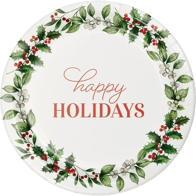 Red Happy Holidays Poinsettia Round Disposable Paper Plates, 9 in, 20 Count, by Holiday Time - Wa... | Walmart (US)