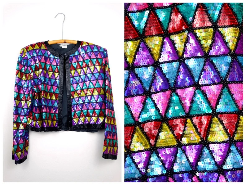 Retro Sequin Beaded Bolero / Triangles Geometric Crop Jacket Large XL | Etsy (Global)