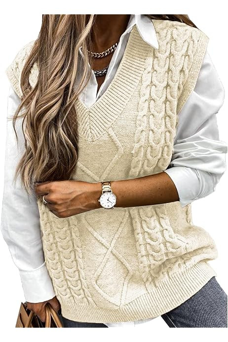 Modasua Womens Sweater Vest Stylish Vintage V Neck Chunky Knitted Sleeveless Jumpers | Amazon (UK)
