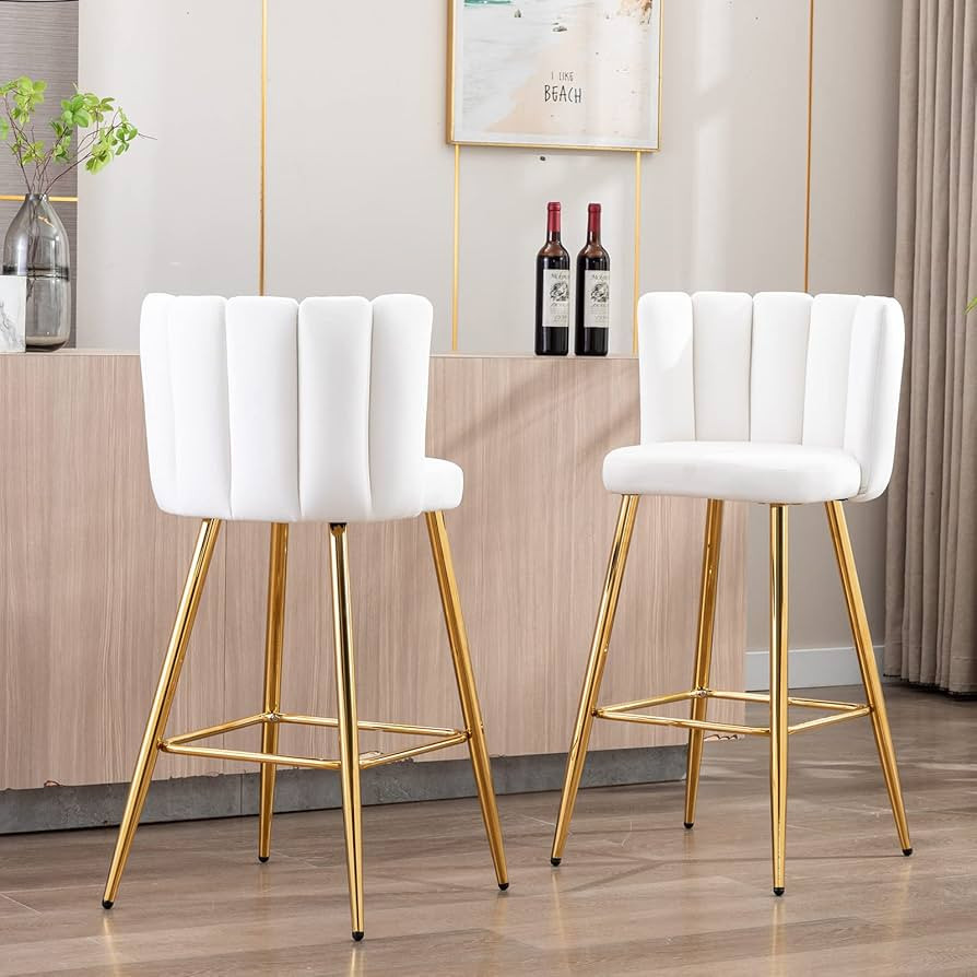 ZSARTS 30" Gold Bar Stools Set of 2, Modern Cream Velvet Barstools with Back Upholstered Kitchen ... | Amazon (US)
