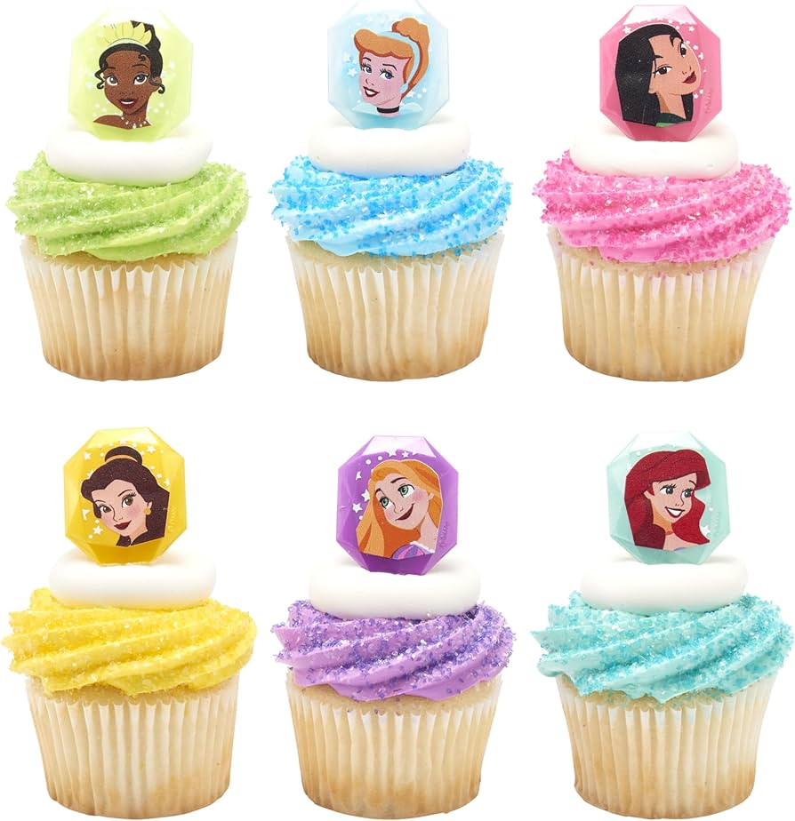 DecoPac Disney Princess Gemstone Rings, Cupcake Decorations Featuring Mulan, Cinderella, Tiana, B... | Amazon (US)