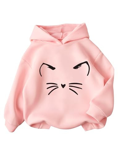 PATPAT Girls Long Sleeve Hooded Sweatshirt Size 4-5 Years Pink Cute Cat Ear Graphic Hoodies Pullover Little Kids Casual Cartoon Tops | Amazon (US)