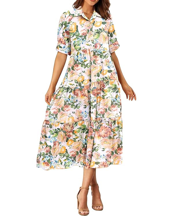 Pretty Garden Womens Button Up Ruffle A Line Flowy Maxi Dress | Amazon (US)