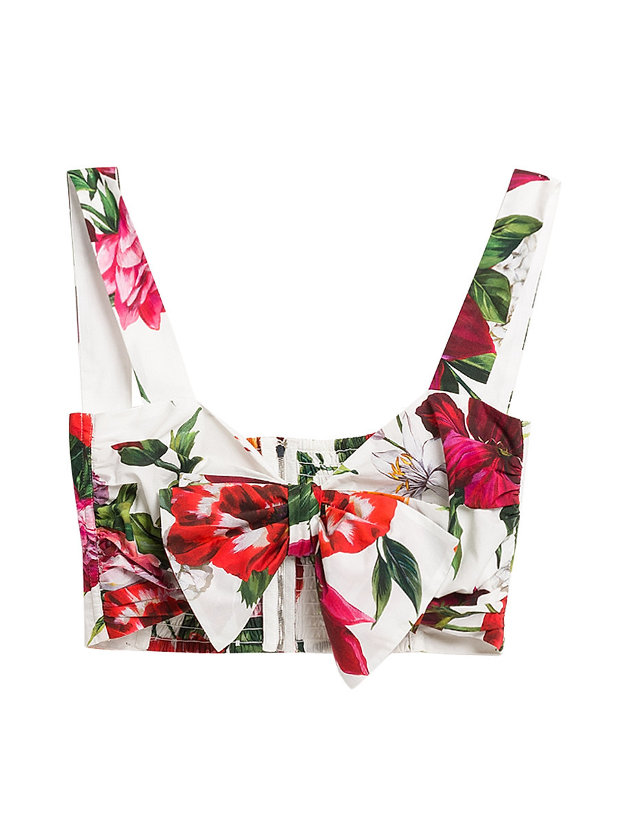 Women's Rafia Fiori Bow Floral Cotton Crop Top - White Print Flower - Size 8 | Saks Fifth Avenue
