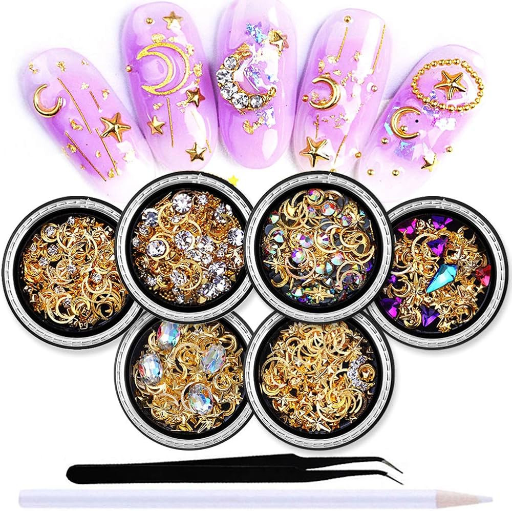 6 Boxes 3d Nail Rhinestones And Studs Gold Nail Rivets Set Nail Crystals Clear Nail Jewelry Decor... | Amazon (US)