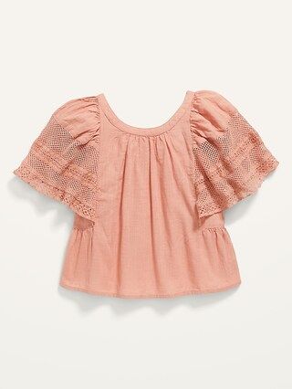 Flutter-Sleeve Crochet-Lace Trim Top for Girls | Old Navy (US)