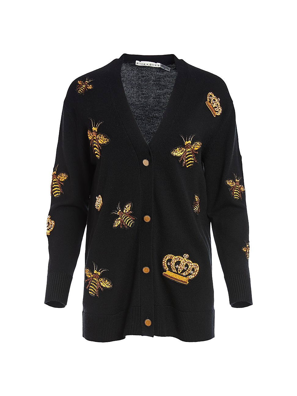 Alice + Olivia Women's Bradford Bee Embroidered Grandpa Cardigan - Black Multi - Size Small | Saks Fifth Avenue