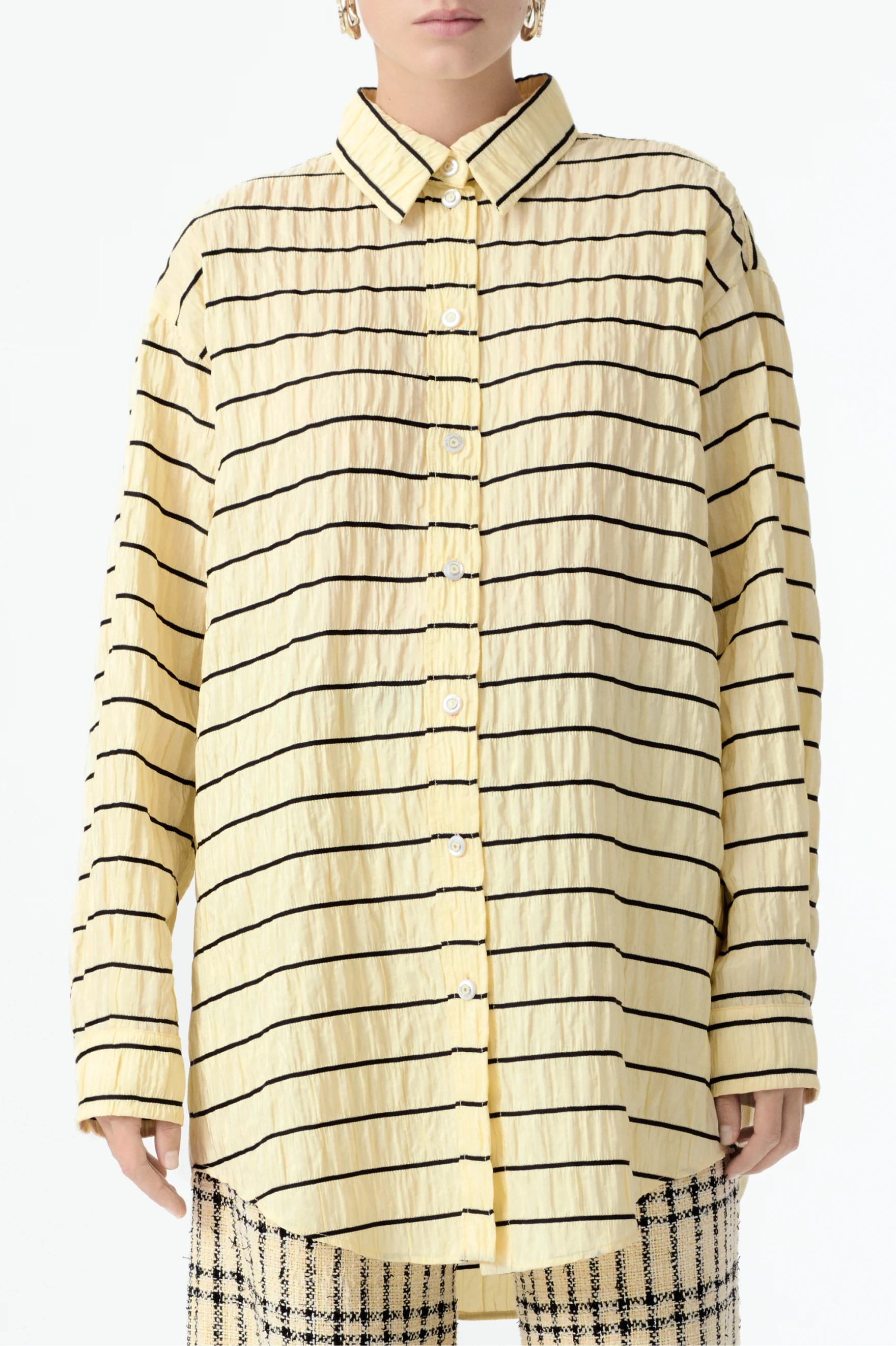 Shirt - Silk taffeta, light yellow & black — Fashion | CHANEL | Chanel, Inc. (US)