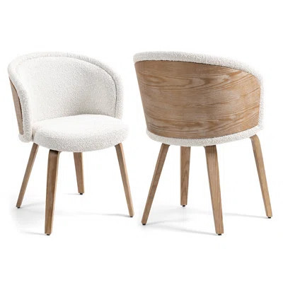 Set of 2 Beryl White Washed Boucle Fabric Dining Chair with Natural Wood Legs | Wayfair North America