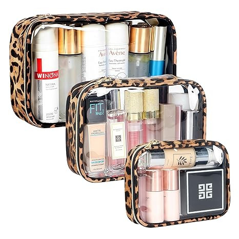 Clear TSA Approved Toiletry Bag - 3-Pack (Large,Small&Mini) Clear Makeup Cosmetic Bag with Zipper... | Amazon (US)