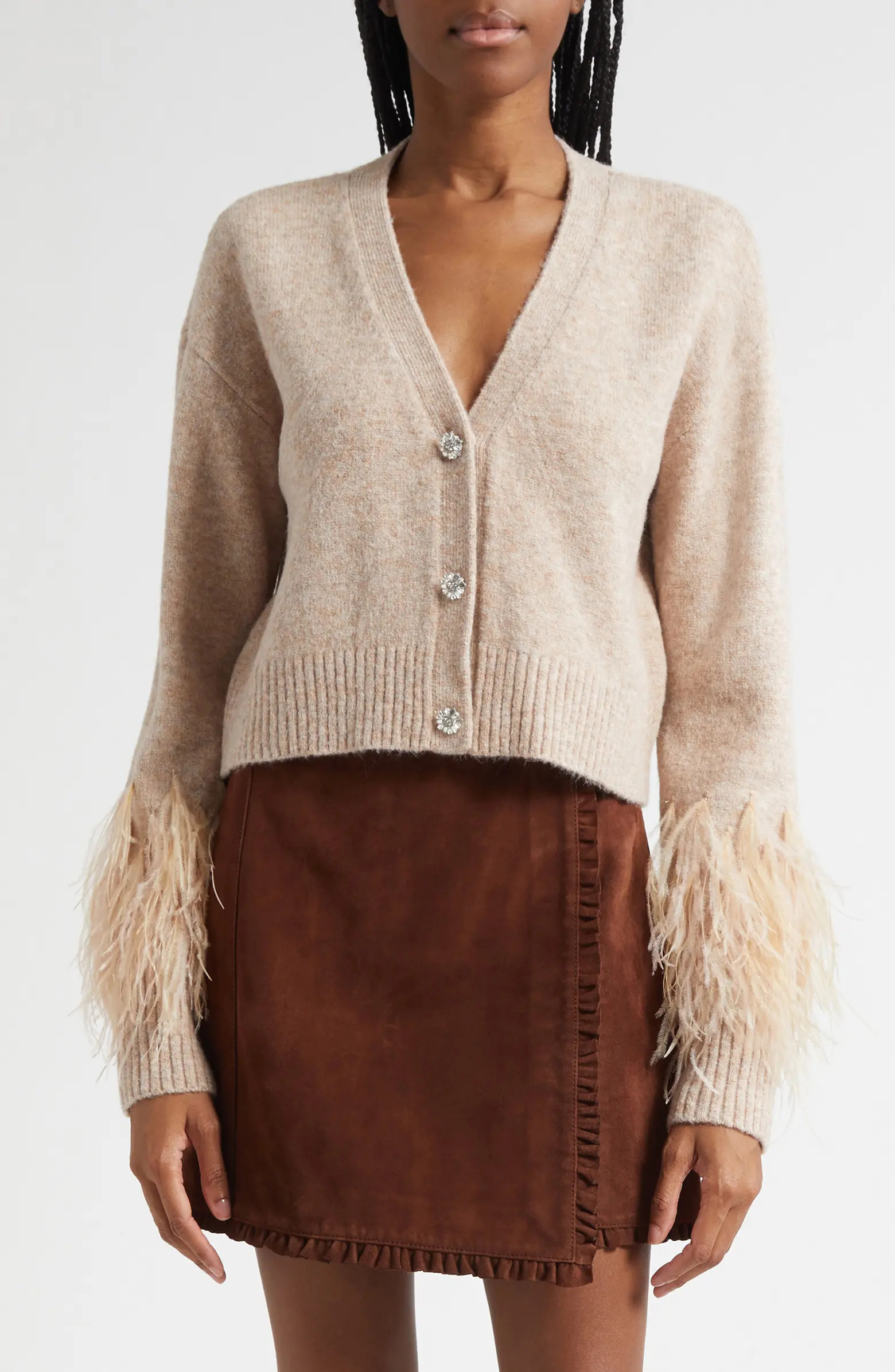 Briana Feather Trim Cardigan | Nordstrom