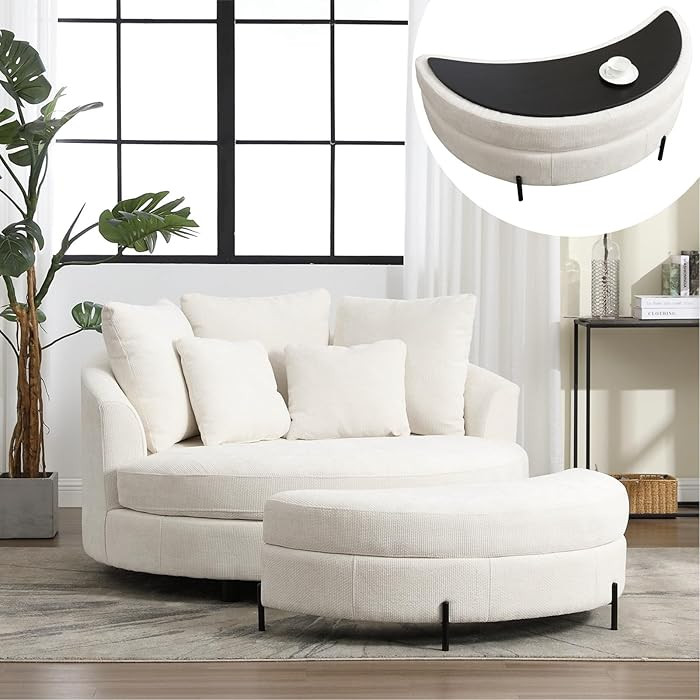 Chifee & Vingol 59.8" W Oversized Accent Barrel Chair Large Round Chair with Ottoman & Movable Wh... | Amazon (US)