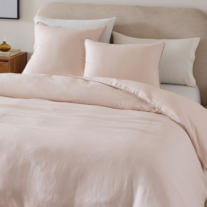 European Flax Linen Pom Pom Duvet Cover & Shams | West Elm (US)