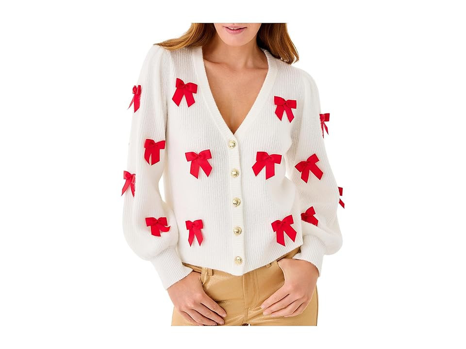 Lilly Pulitzer Zarie Cardigan Women's Sweater Coconut Party Bows : LG, Acrylic/Polyester/Spandex | Zappos