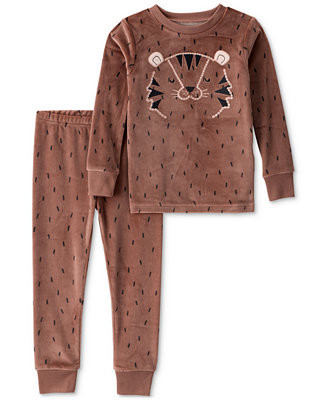 Toddler Boys Tiger-Print Velour Long-Sleeve 2-Piece Pajamas | Macy's