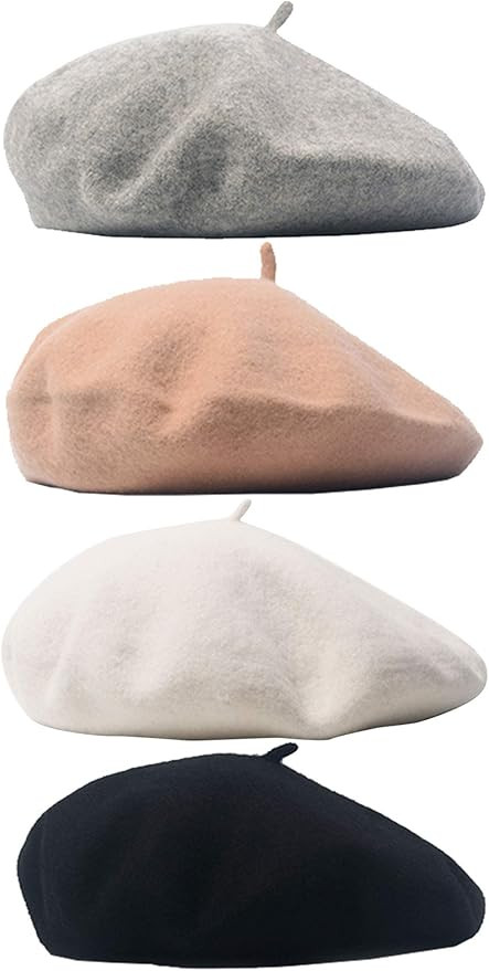 Trounistro 4 Pack Beret Hat French Beret Cap Winter Fashion Solid Color Hat for Women Girls Lady | Amazon (US)