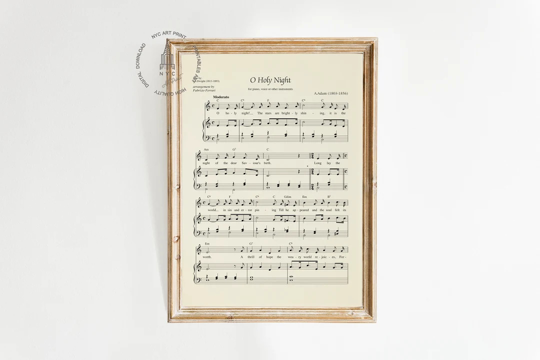 O Holy Night Printable Christmas Hymn, Christmas Prints, Vintage Christmas Printable, Antique She... | Etsy (US)