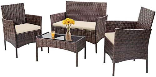 Amazon.com : Patio Furniture Set 4 Piece Outdoor Wicker Sofas Rattan Chair Wicker Conversation Se... | Amazon (US)