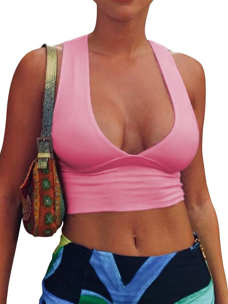 AEPEBO Sexy Crop Tops for Women Deep V Neck Back Cutout Sleeveless Plunge Racerback Tank Cropped Top | Amazon (US)