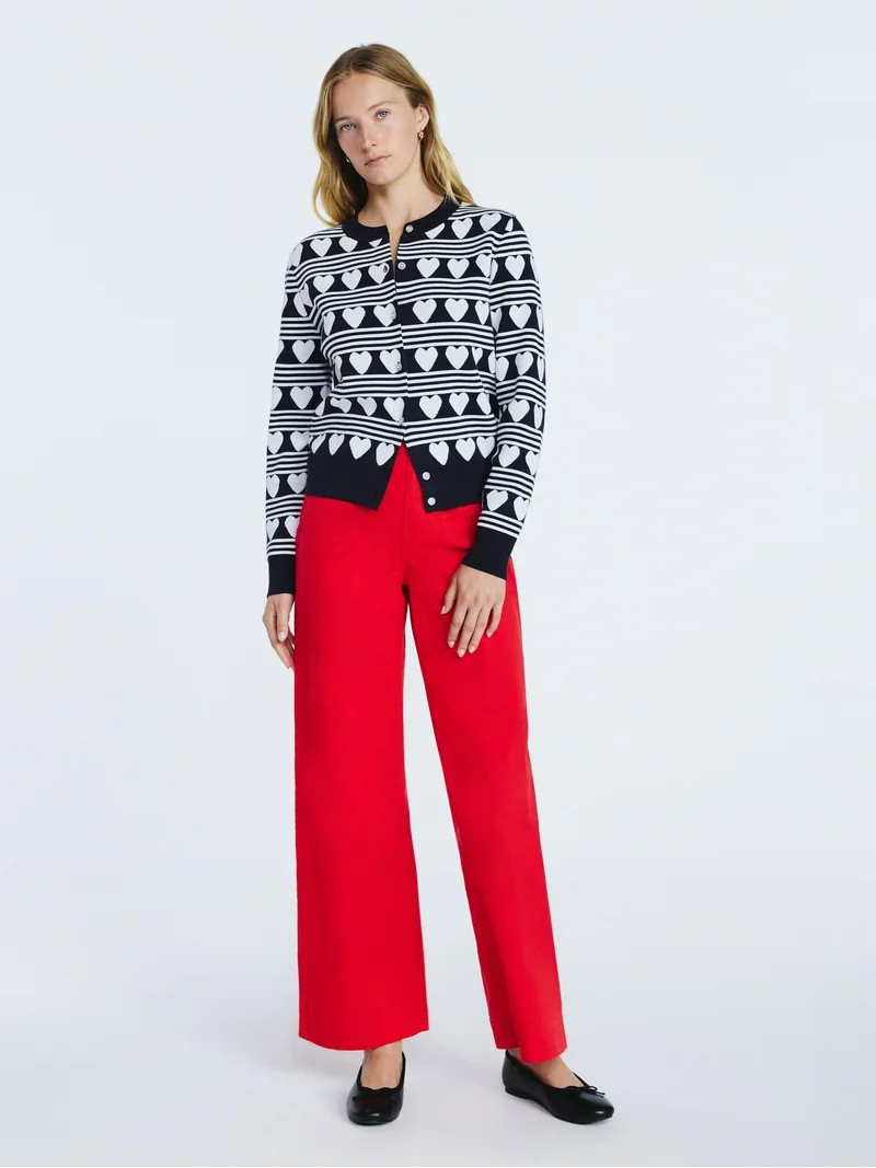 Free Assembly Classic Heart Print Cardigan Sweater, Lightweight, Sizes XS-XXL | Walmart (US)