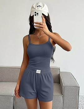Ekouaer Conjuntos de descanso para mujer, 2 piezas, pantalones cortos sin mangas, de punto, casua... | Amazon (US)
