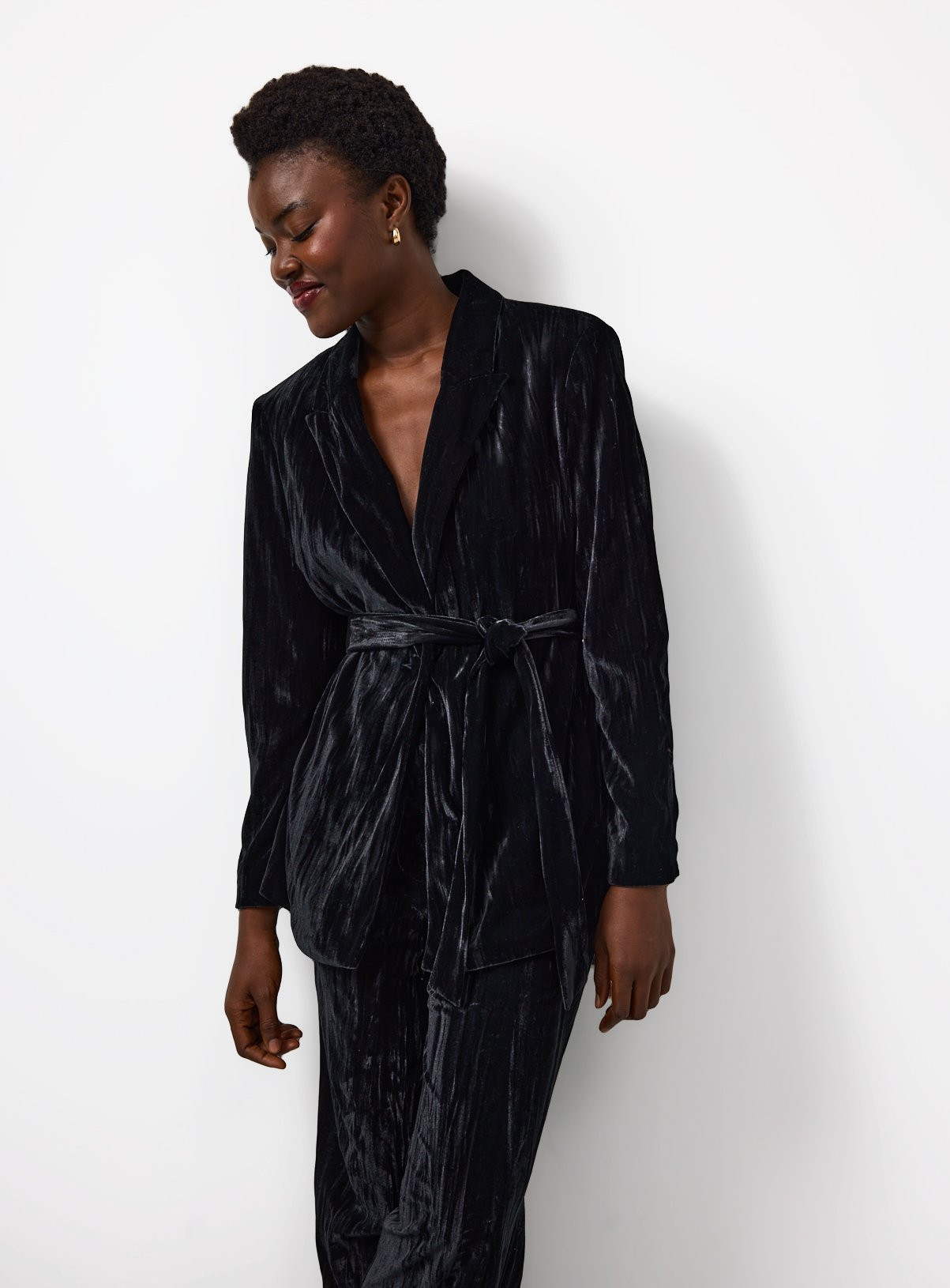 Black Crinkle Velvet Co-ord Blazer | Tu Clothing