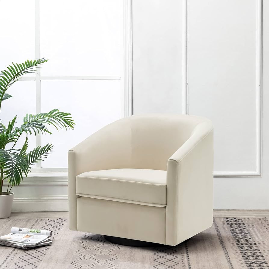 eLuxurySupply Swivel Accent Chair - Traditional Barrel Upholstered Armchair with Swivel Base - Premi | Amazon (US)
