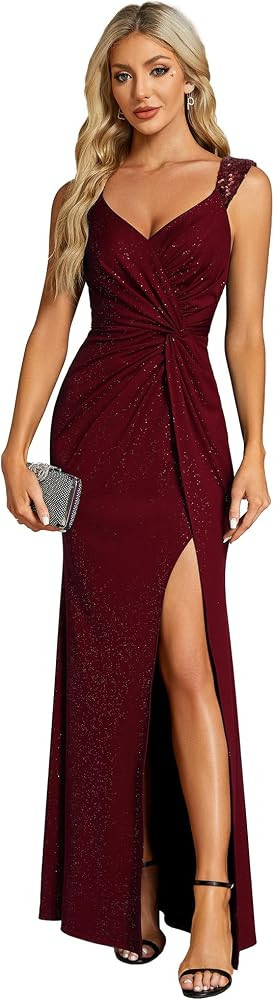 Ever-Pretty Maxi Formal Evening Dress Elegant Sequin V Neck and High Slit Prom Dress 01888 | Amazon (UK)