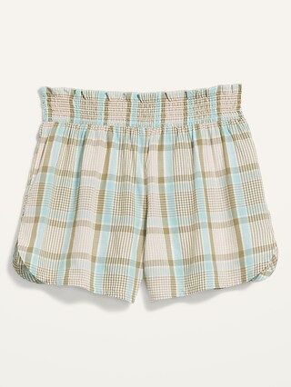 Smocked-Waist Plaid Pajama Shorts for Women -- 4-inch inseam | Old Navy (US)