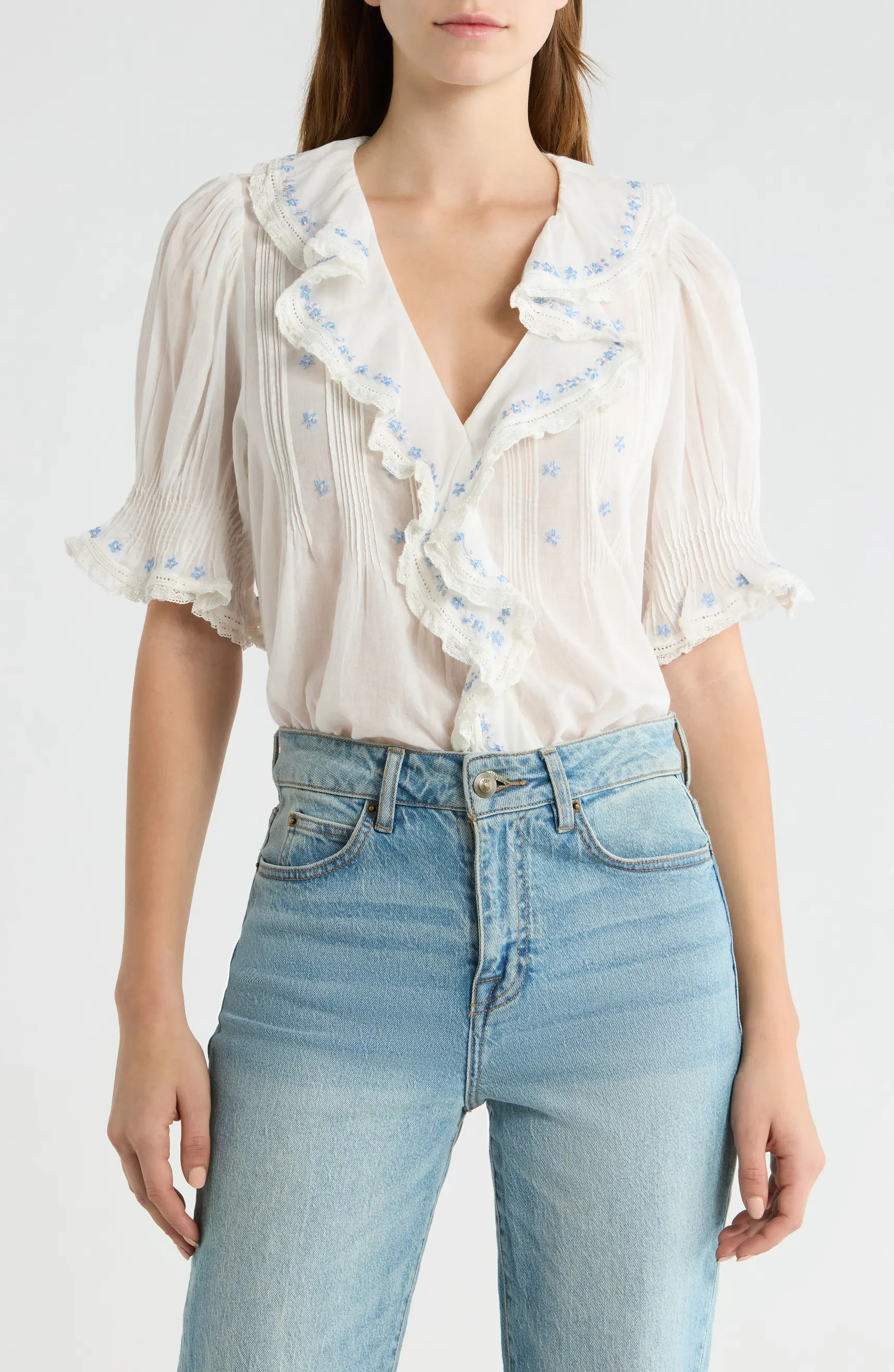 Hettie Embroidered Ruffle Organic Cotton Top | Nordstrom