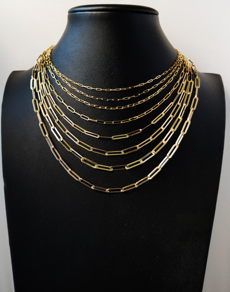 Solid 14k Gold Italian Style Paperclip Chain Necklace 1.5 - Etsy | Etsy (US)