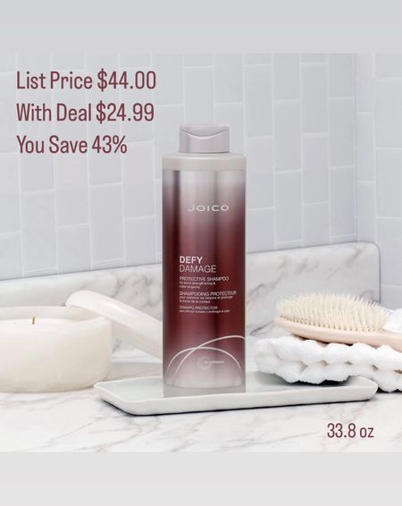 Todays Find Amazon Deals! Joico Defy Damage 33.8 oz bottle of shampoo on sale 40% off.  This shampoo is perfect for color treated or damaged hair.  It makes my hair smell amazing and feel soft. 

#LTKsalealert #LTKbeauty