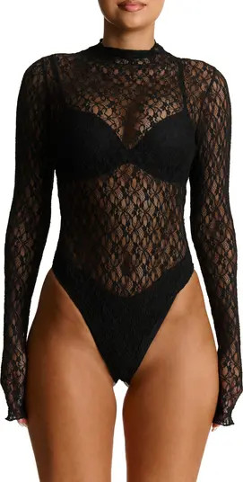 Naked Wardrobe Mock Neck Long Sleeve Lace Bodysuit | Nordstrom | Nordstrom