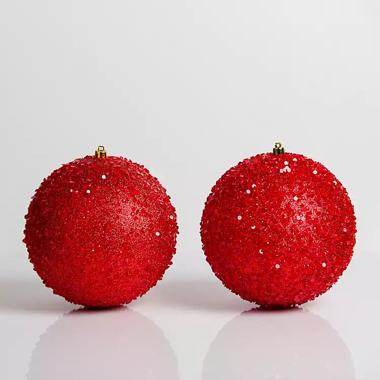 Red Beaded Sequins 2-pc. Ornament Set, 6 in. | Kirkland's Home