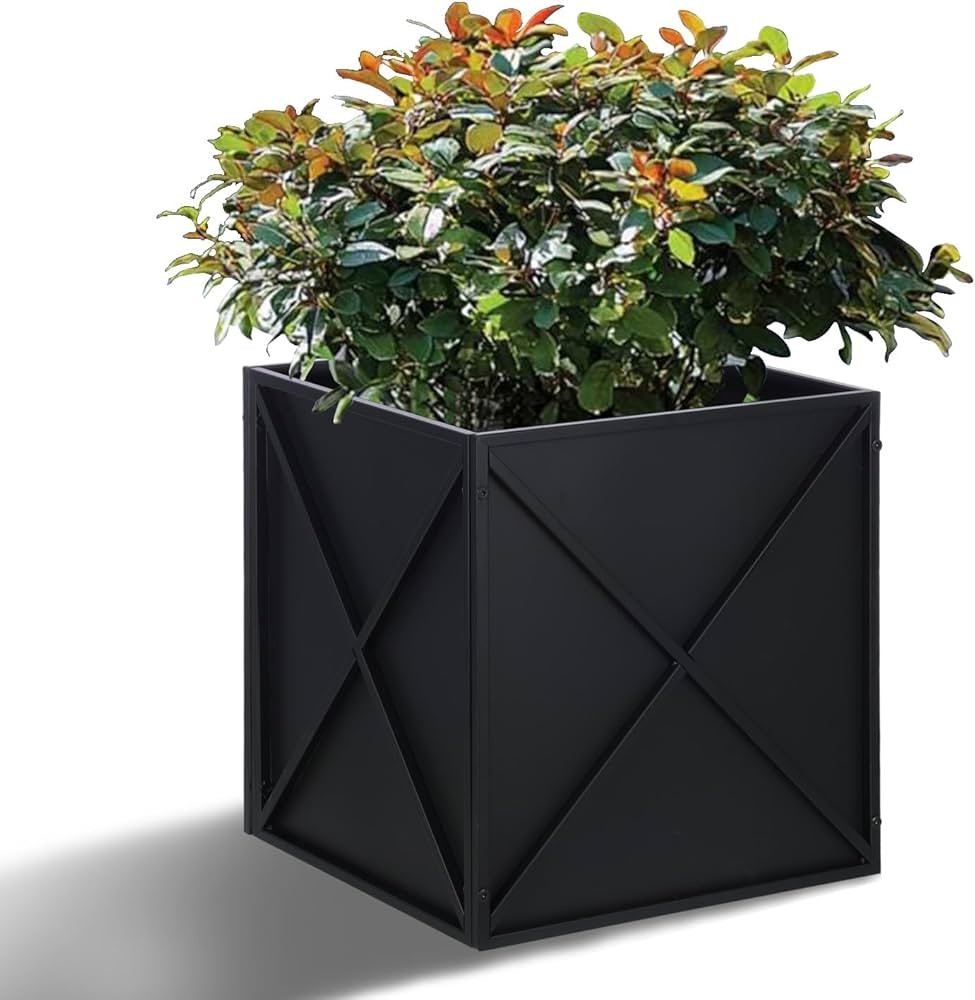 Metal Square Planter Box Tall Planters for Outdoor Plants Modern Heavy Duty with Drainage Holes f... | Amazon (US)