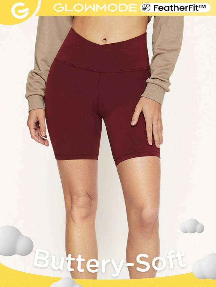 GLOWMODE 8" FeatherFit™ Crossover Biker Shorts Breathable Cycling Running Gym Workout | SHEIN