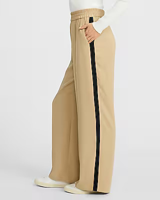 Crepe Side Stripe Wide Leg Pull On Track Pant | Express