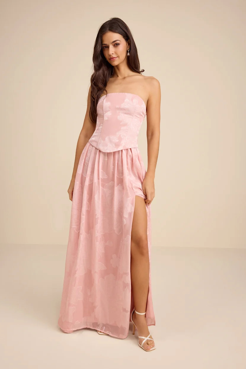 Alanis Light Pink Floral Burnout Lace-Up Maxi Dress | prom 2026 | prom dress inspo | Lulus