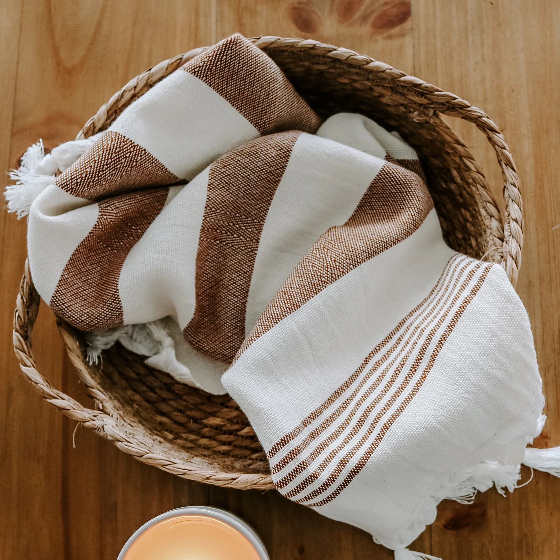 Turkish Cotton + Bamboo Hand Towel - Neutral Stripes | Sweet Water Decor, LLC