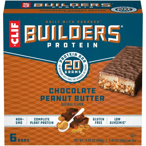 CLIF Builders Protein Bars, Gluten Free, 20g Protein, Chocolate Peanut Butter Flavor, 6 Ct, | Walmart (US)