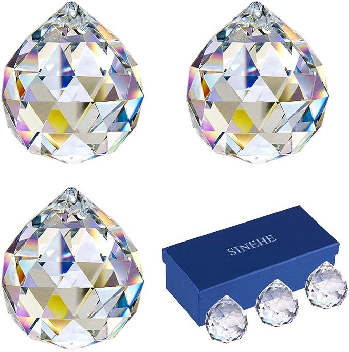 SINEHE Clear Crystal Prism Ball Suncatchers Window Prisms Suncatcher, 40MM / 3 Pack | Amazon (US)