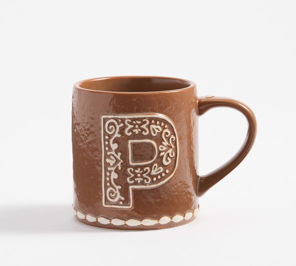 Gingerbread Stoneware Alphabet Mug, P - Brown | Pottery Barn (US)