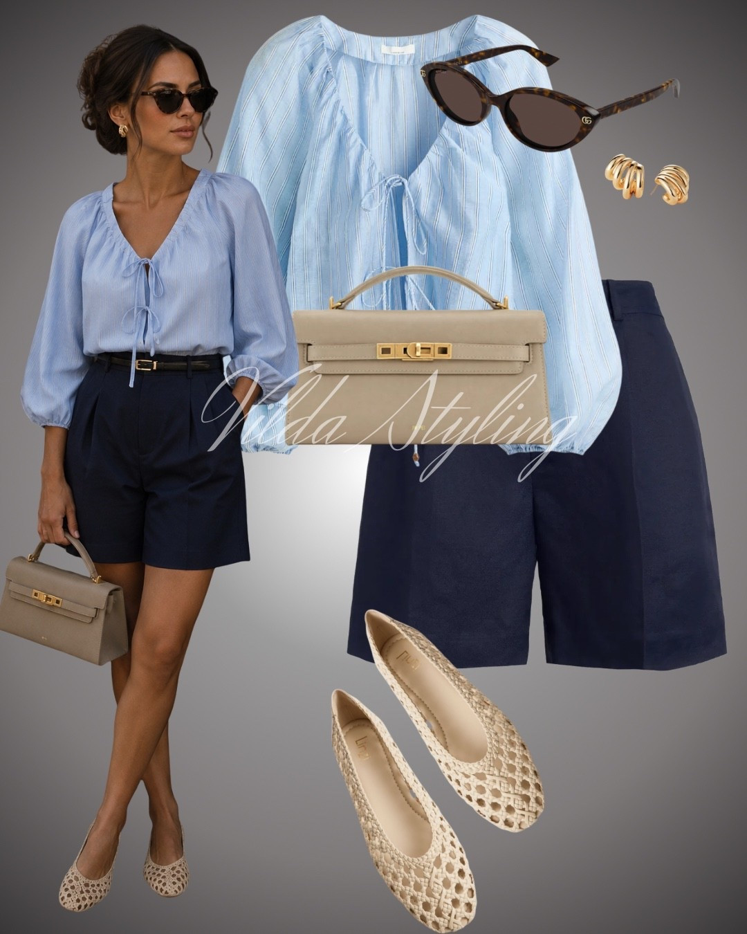 Chic & timeless summer style ☀️🤍

The perfect look for casual summer days, brunch dates, or effortless evenings out. Featuring a bow-front pinstripe blouse, tailored navy shorts, classic accessories, and elegant finishing touches. #LTKStyle #SummerOutfit

#LTKsummer #LTKstyletip #LTKworkwear