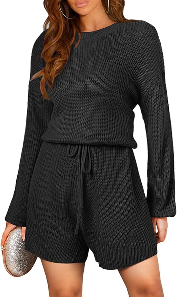 BLENCOT Women Long Sleeve Crewneck Loose Fit Solid Trendy Knit Jumpsuit Casual Comfy Sweater Romp... | Amazon (US)