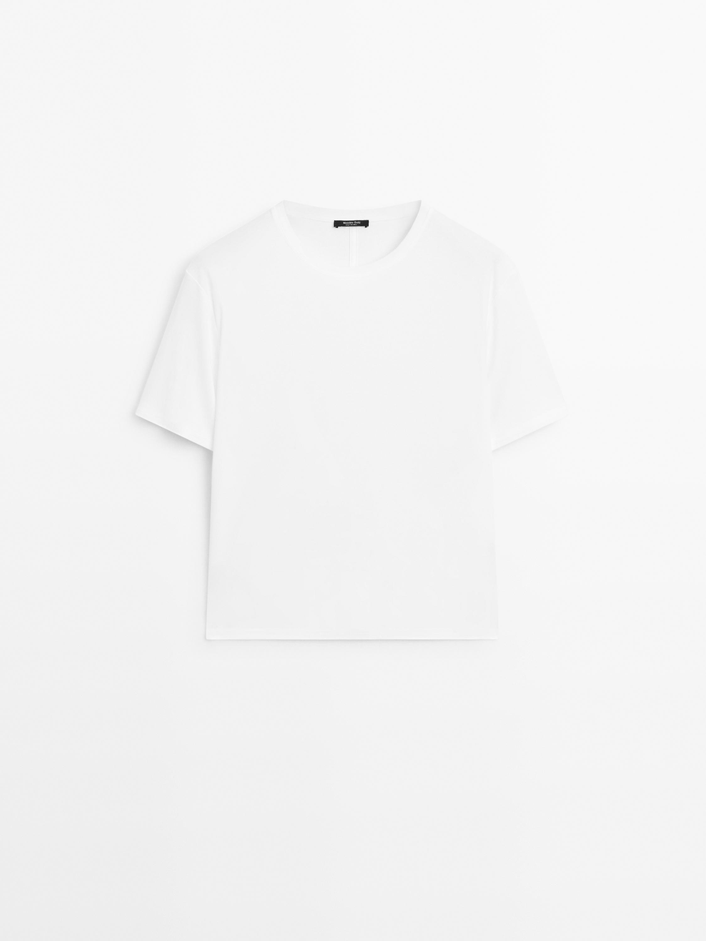 Short-sleeve T-shirt with back seam detail · Navy Blue, White · Circular | Massimo Dutti | Massimo Dutti UK