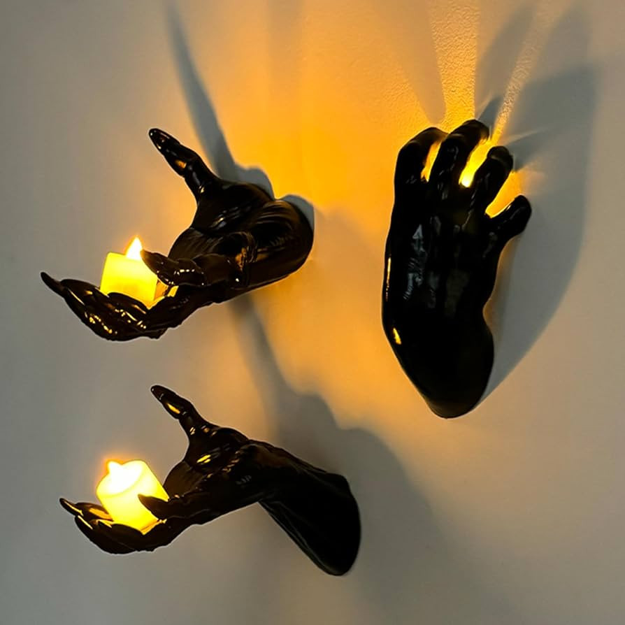 Halloween Decorations Indoor Outdoor 3 Pack Wall Mount Creepy Hands&Candles | Amazon (US)