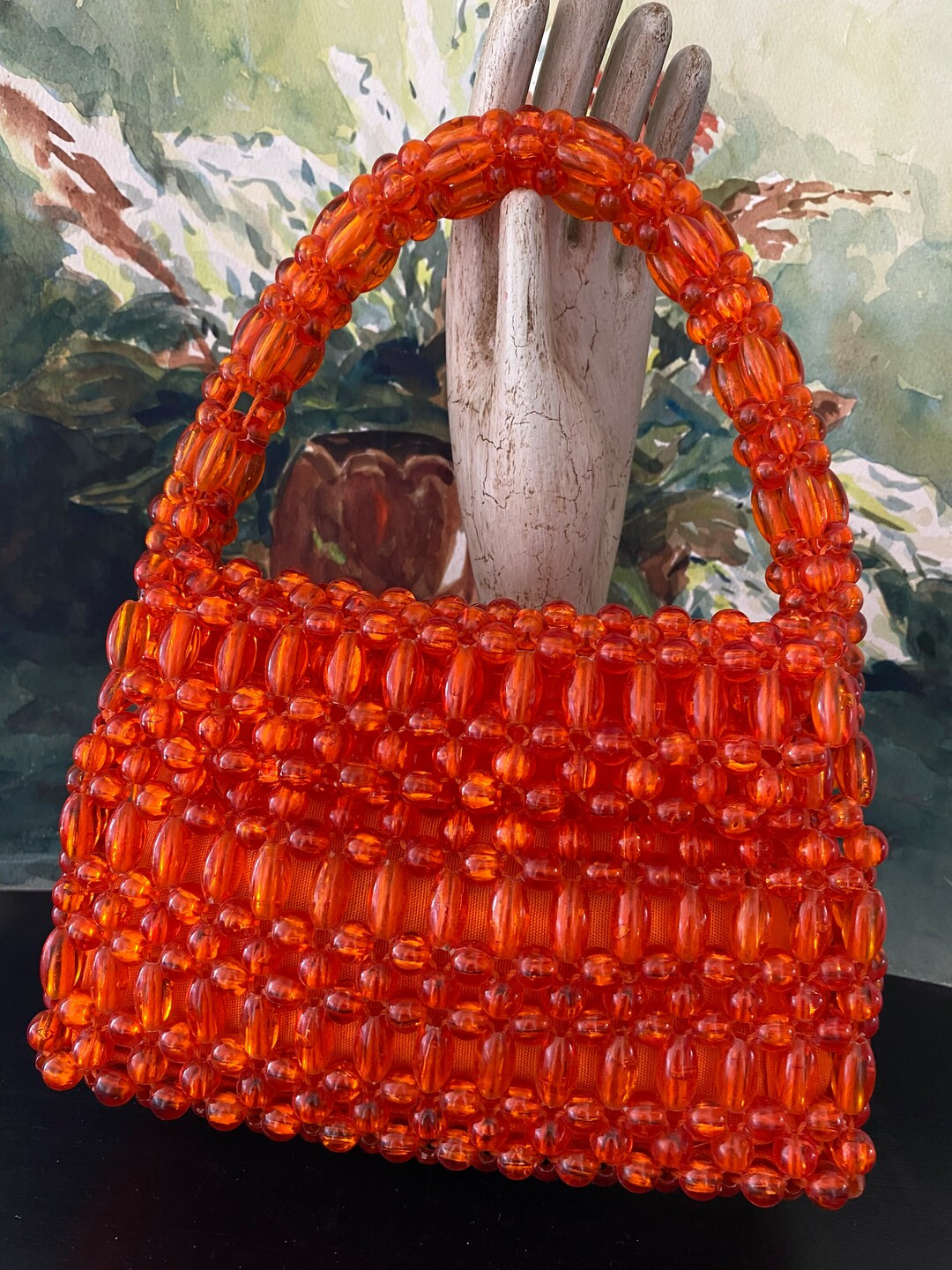 Vintage Orange Plastic Beaded Bag - Etsy | Etsy (US)